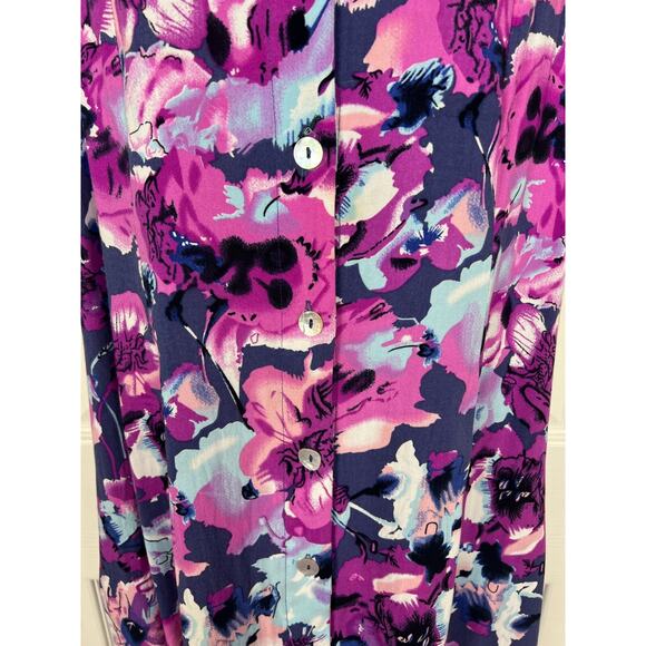 90s Rayon Purple Floral Button Front Sleeveless Midi Dress Blair Small - Picture 5 of 7
